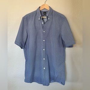 Hugo Boss Mens Short Sleeve Button Up Shirt Size XXL Regular Fit Blue